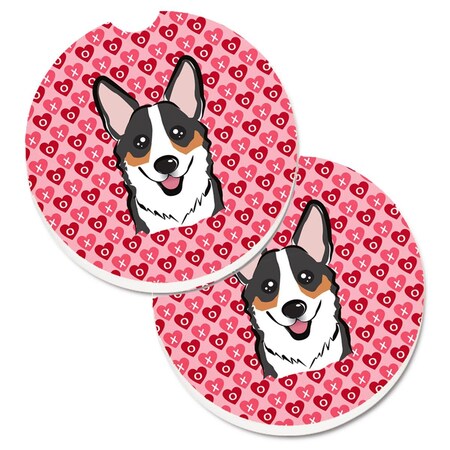 Carolines Treasures Tricolor Corgi Hearts Cup Holder Car Coasters - Set of 2 BB5325CARC